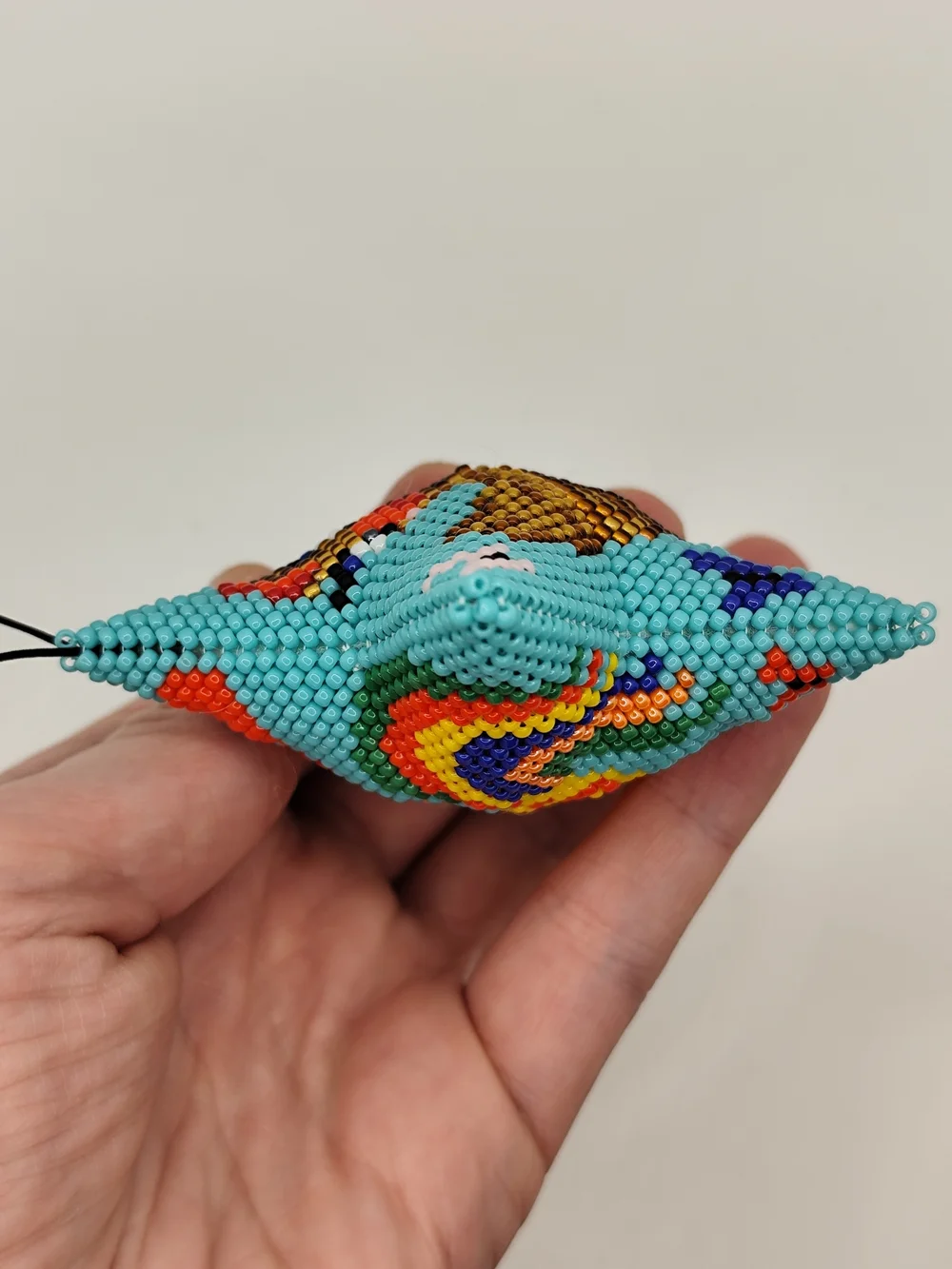 Handmade Turquoise Star Ornament with Beaded Chick Motif
